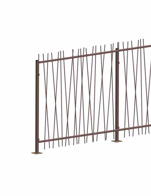 Facile à intégrer à l’extérieur：Clôture grille en acier aspect rouillé avec barreaudage roseau Vitis in Situ - 120 x 100 cm