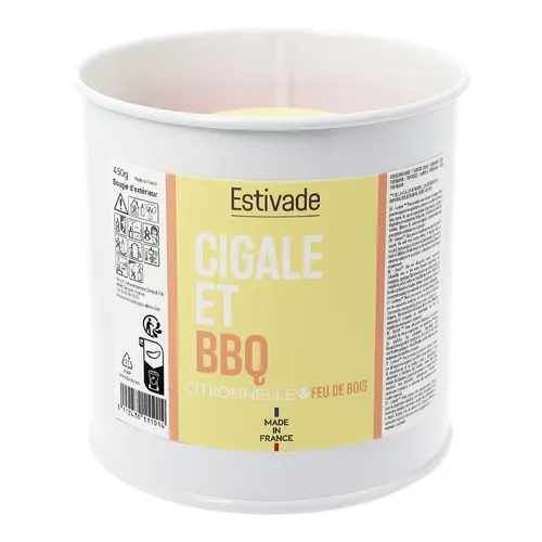 Pour mieux vivre dehors:Bougie parfumée"cigales et barbecue" coloris gris en cire Estivade Denis & Fils - Ø 10 cm 400 g