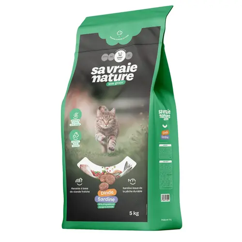 Choix jardin：Croquettes chat adulte dinde & sardine réduites en céréales Sa Vraie Nature - 5 kg