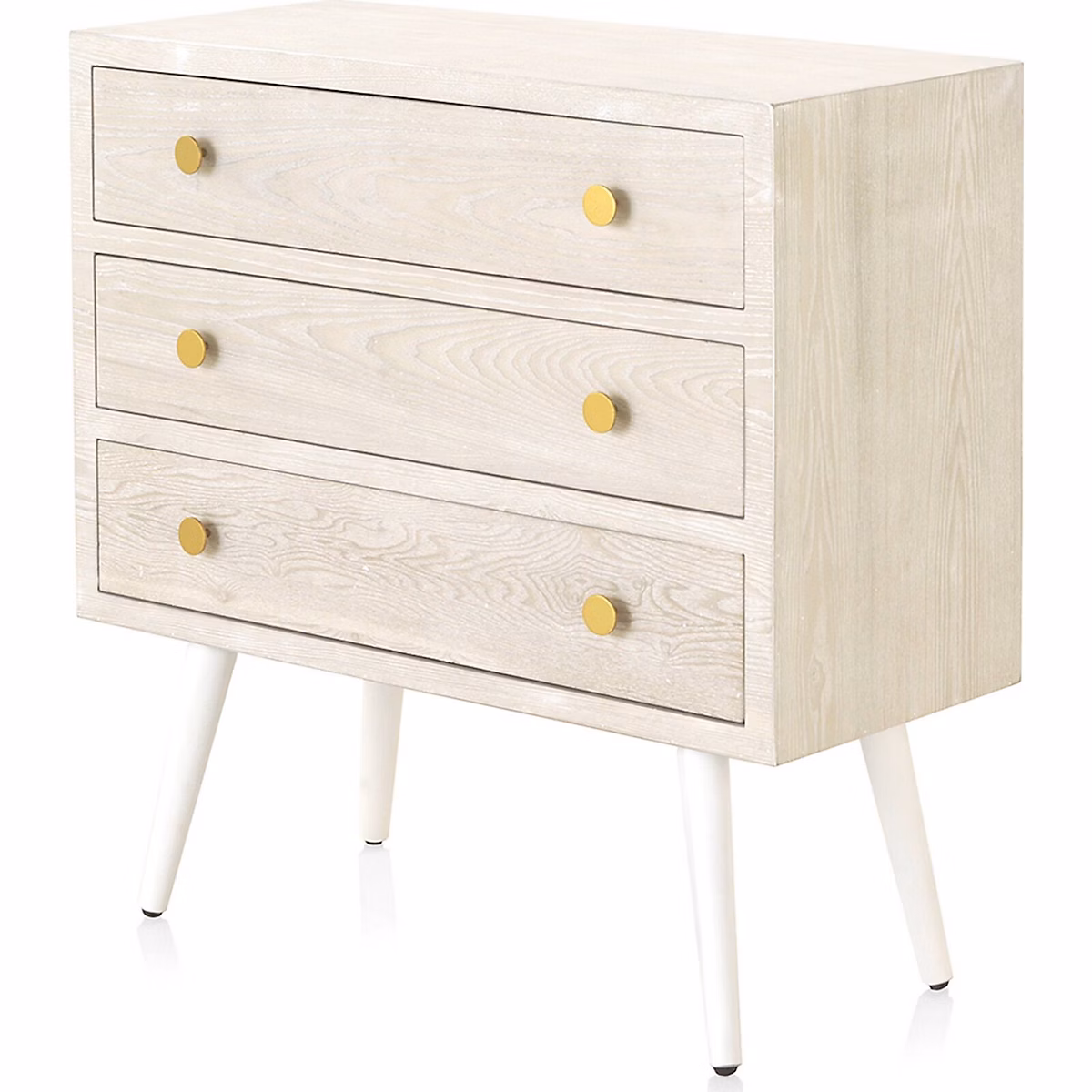Commode bois blanc effet patiné et poignées dorées élégantes 80 × 36 × 81 cm blanc patiné bois clair doré