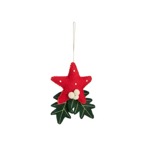 Pour vos projets：Décoration à suspendre étoile en feutrine rouge et vert - 4 x 6 cm