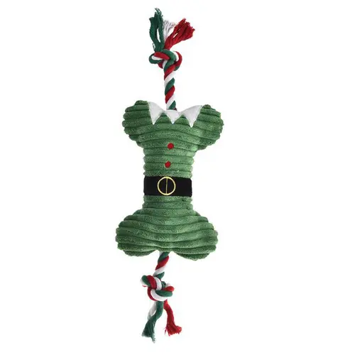 Pensé pour le jardin：Jouet de Noël pour chien coloris multicolore os en peluche avec corde Bubimex - 14 x 43 cm