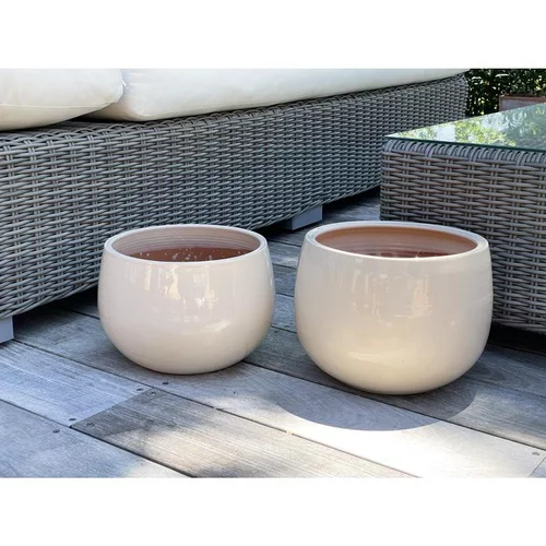 Jardin actuel：Pot coloris beige en terre émaillée le lisère - Ø 25 cm