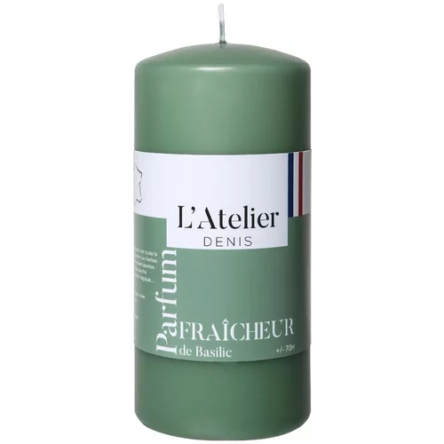 Pour simplifier le jardin:Bougie cylindrique taille L vert parfum fraîcheur basilic L’Atelier de Denis - Ø 6,8 x H 14.5 cm
