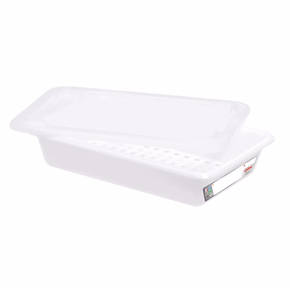 Bac alimentaire plat 3 L HACCP avec couvercle et grille – Blanc
