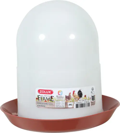 Pour vos envies d’extérieur：Mangeoire silo pour basse-cour en plastique coloris rouge Zolux Ma petite ferme - 2 kg