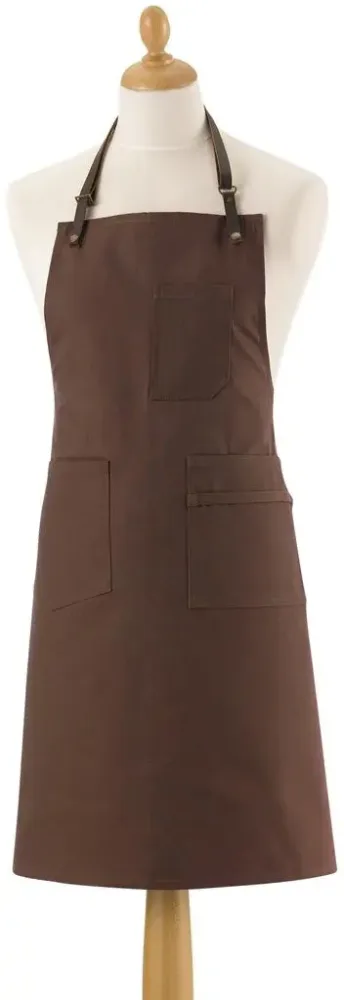Pour aménager vos extérieurs:Tablier en coton avec attaches cuir coloris café Leo - 70 x 90 cm