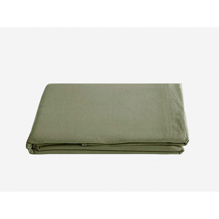Drap plat Palace pur coton teint lavé – 63 fils/cm² Vent du sud, 240 × 290, Palace Sauge