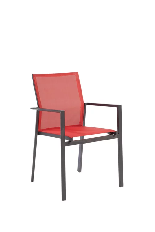 Style extérieur：Fauteuil en aluminium graphite et toile en textylène rouge Abelia - 61 x 56 x 87 cm