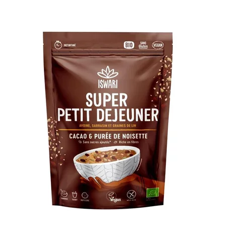 Un choix pratique pour le jardin：Super Petit-déjeuner bio cacao, purée de noisette Iswari - 360 g