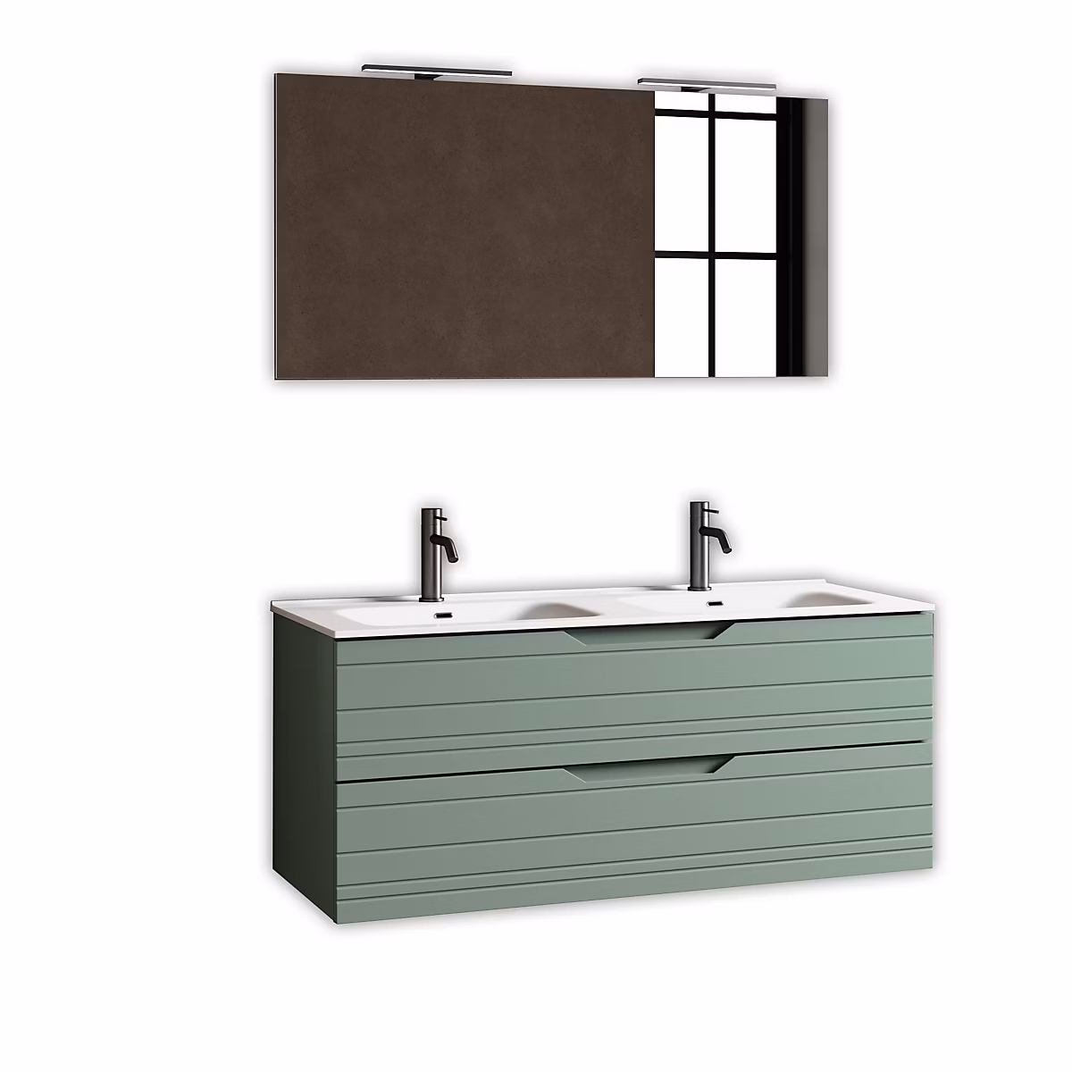 Ensemble meuble de salle de bains – Ensemble double vasque 5 pièces SOLMIRA vert sauge