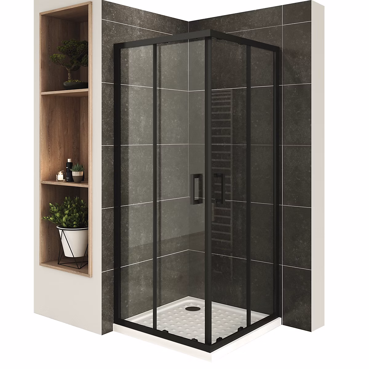 Cabine De Douche H190 70 × 70cm – Verre Transparent Portes Coulissantes Lanablack+ (sans Receveur), Saniverre