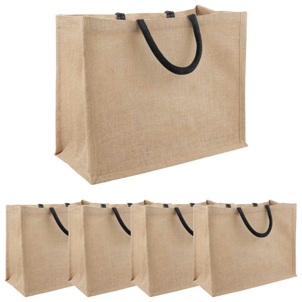 vidaXL Sacs en jute 5 Naturel et noir 42 x 33 x 19 cm 100 % jute Tossa