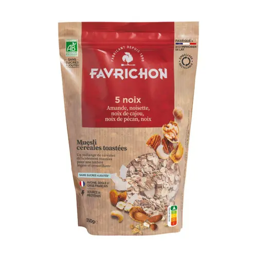 Pour aménager vos extérieurs：Muesli céréales toastées 5 noix bio Favrichon - 350 g