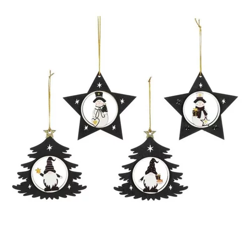 Jardin déco：Suspension ornement étoile arbre coloris noir en bois - 1 x 10 x 10 cm