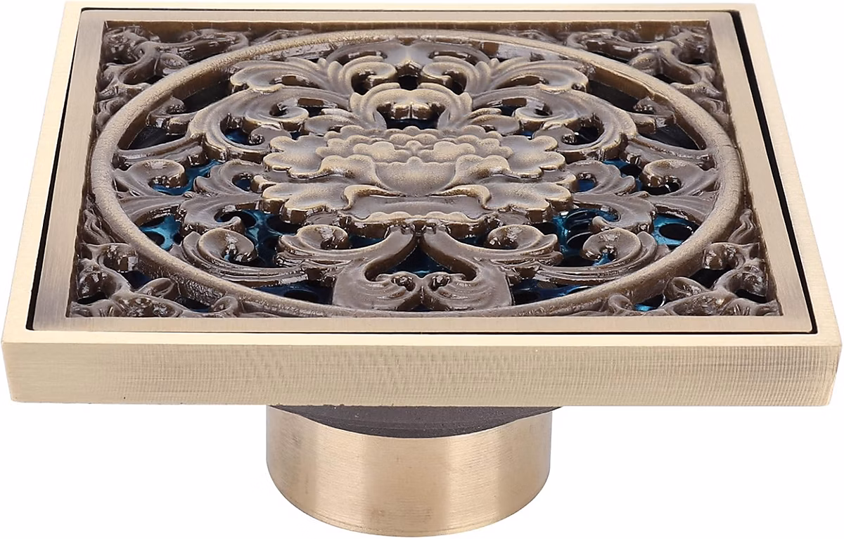 Drain de Sol de Douche Carré Drain de Sol de Douche Désodorisant Bronze 10 × 10cm Adapté à la Salle de Bain d'un Hôtel Familial