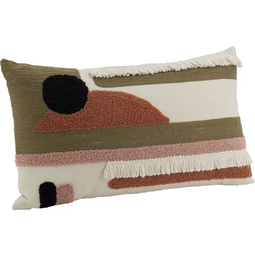 Confort nature:Coussin Abstrait en coton beige, rose et vert 50x3 cm