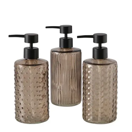 Confort nature:Distributeur à savon en verre beige et pompe noire Bruka - 8 x 8 x H 20 cm
