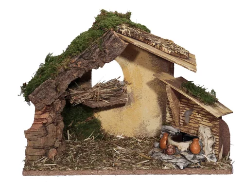 Nature jardin:Crèche avec fontaine en plâtre - 36 cm