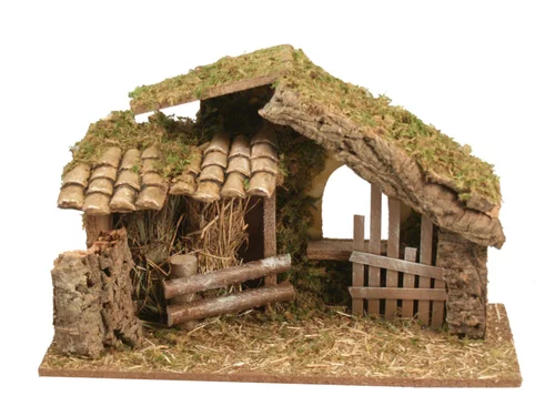 Sélection pour votre jardin：Crèche vide en bois et liège avec tuiles et barrière 42 x 18 x 28 cm