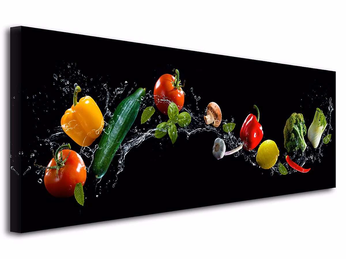 DECLINA | Tableau toile imprimée Cuisine – Tableau toile panoramique cuisine Les Légumes – 150 × 60 cm
