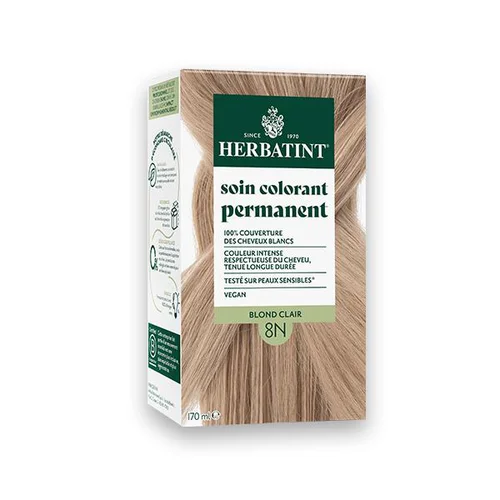 Pour vos projets jardin：Coloration permanente pour cheveux blond clair 8N aux extraits végétaux biologiques vegan Herbatint - 170 ml