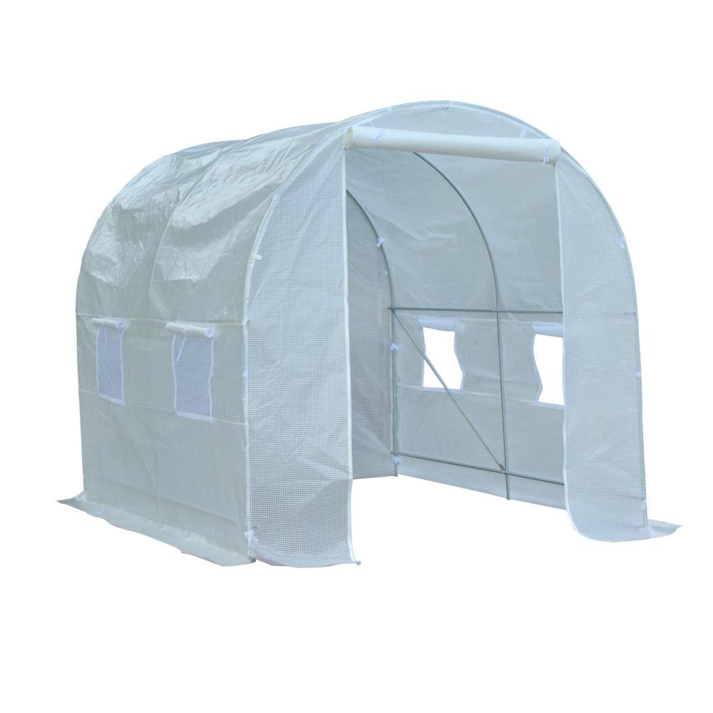 OUTSUNNY Serre de jardin tunnel surface sol 5 m² 2,5l x 2l x 2h m châssis tubulaire renforcé 18 mm 4 fenêtres blanc
