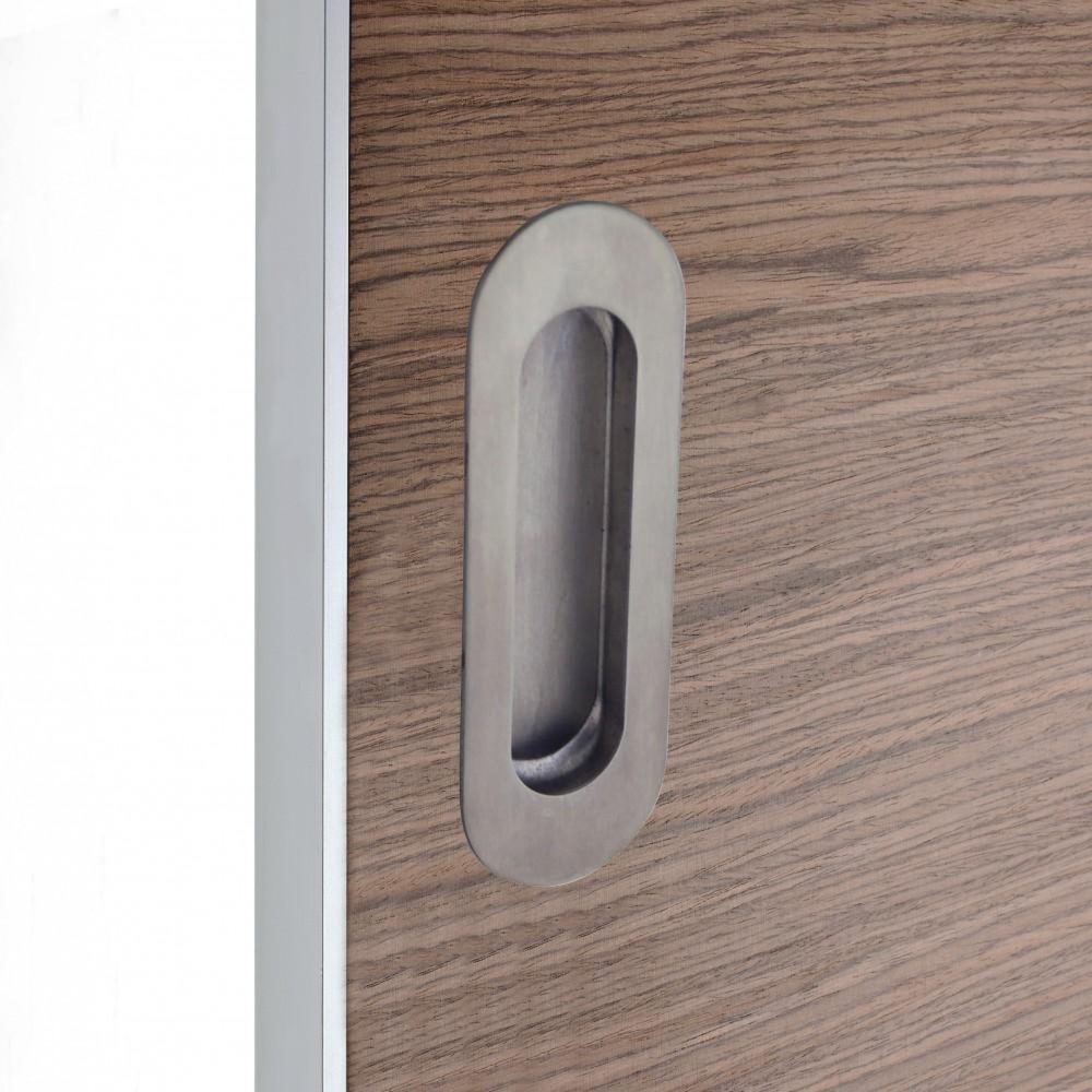 CENTRALE BRICO Poignée porte coulissante ronde acier inoxydable brossé, gris