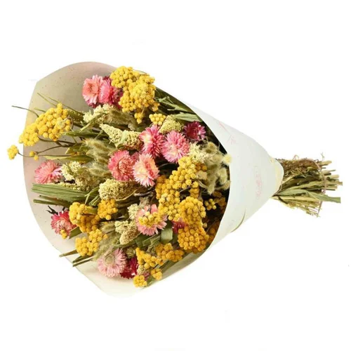 Loisirs jardin:Bouquet de fleurs séchées Prestige coloris jaune rose - H 50 cm