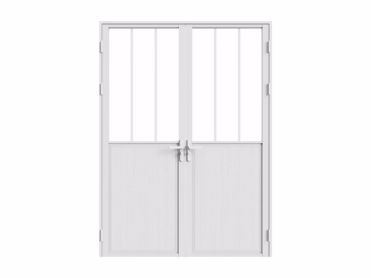 Bloc porte réversible à deux battants en aluminium et verre trempé style atelier – 2 x H204 x L73 cm, Blanc, ERMELO