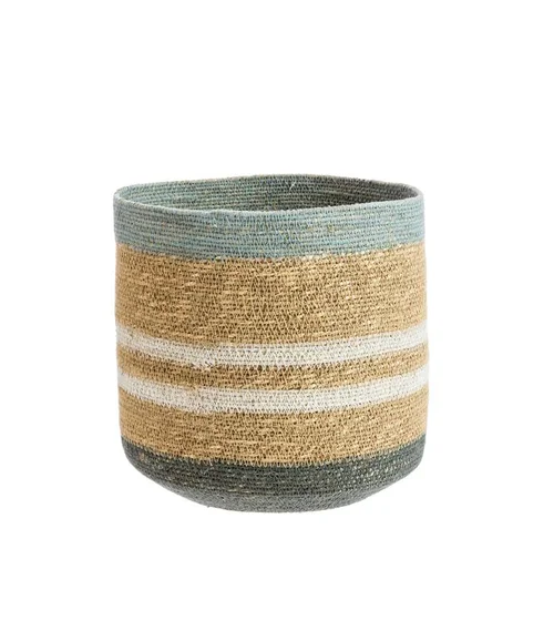 Jardin nature:Panière lignes coloris bleu en osier - 25 x 25 x 25 cm