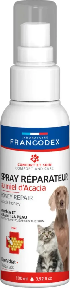 Pour simplifier vos extérieurs:Spray réparateur miel pour chien et chat Francodex – 100 ml