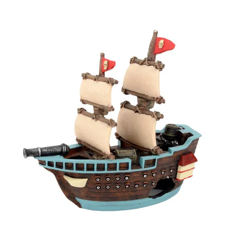 Sélection nature：Décoration pour aquarium coloris multicolore Bateau à Voile Pirates Aquatlantis - 18 x 7,5 x 17,5 cm
