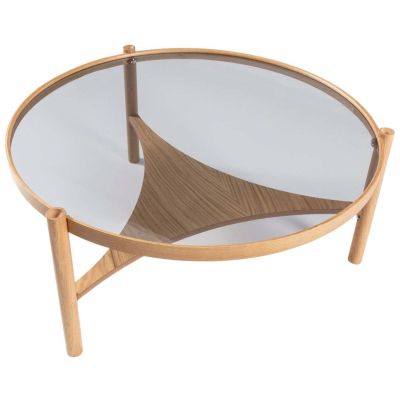 Table basse en bois et verre trempé Clover (Chêne)