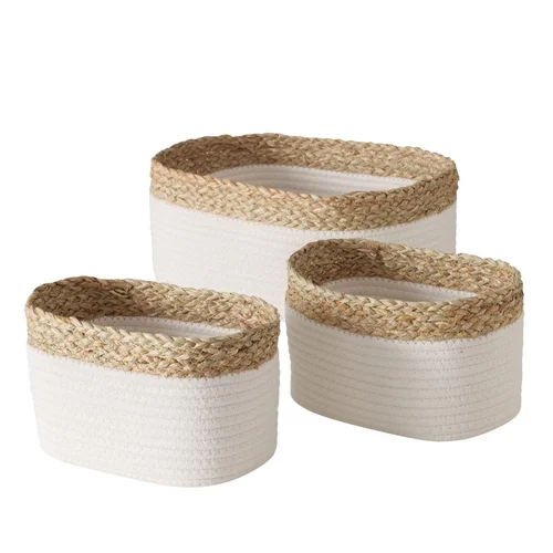 Pour votre quotidien：Panier en coton et osier naturel Loana taille L - 31 x 24 x 14 cm