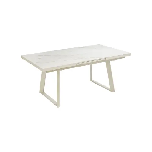 Bien pensé extérieur：Table Malo avec allonge automatique coloris beige en aluminium et céramique - 180/240 x 100 cm