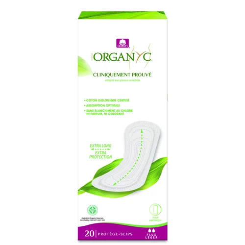 Une idée pratique pour le jardin：Protège-slip maxi extra long en coton bio Organyc - boîte de 20