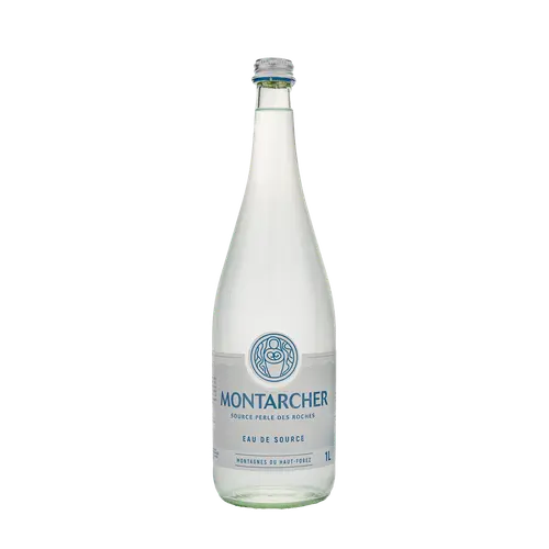 Pour mieux organiser vos extérieurs：Eau de source plate en bouteille de verre Montarcher - 1 L