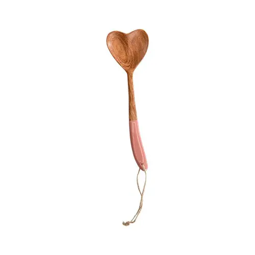 Essentiel extérieur：Cuillère à glace en bois forme cœur rose x 2 - 17 cm