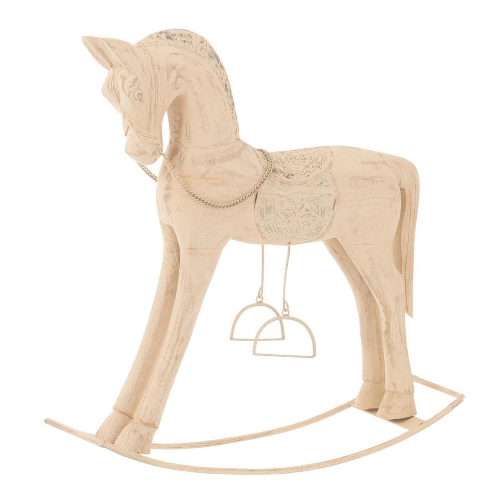 J-LINE Cheval à bascule en bois wiley 53cm naturel – Collection extérieure