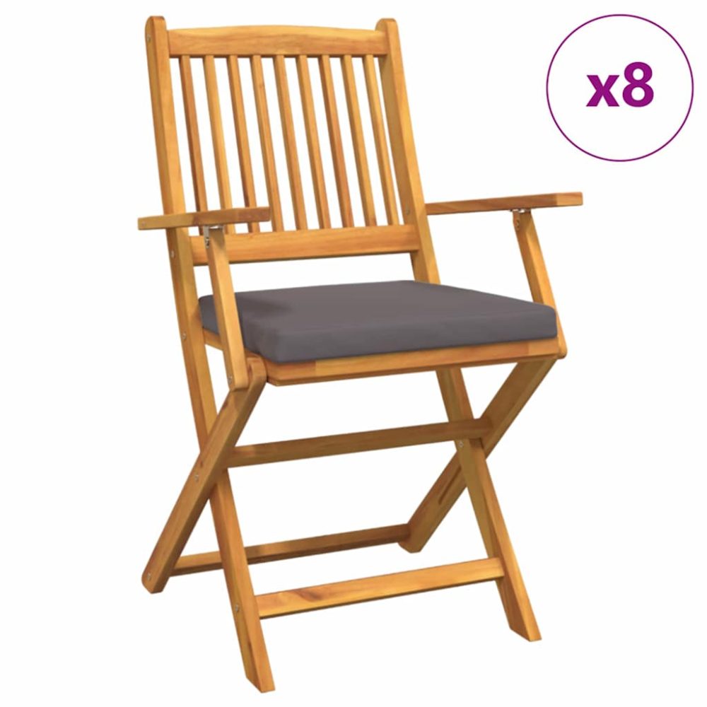 vidaXL Chaise pliante 8 pc Gris Bois d'acacia massif – 8 pc 92 cm