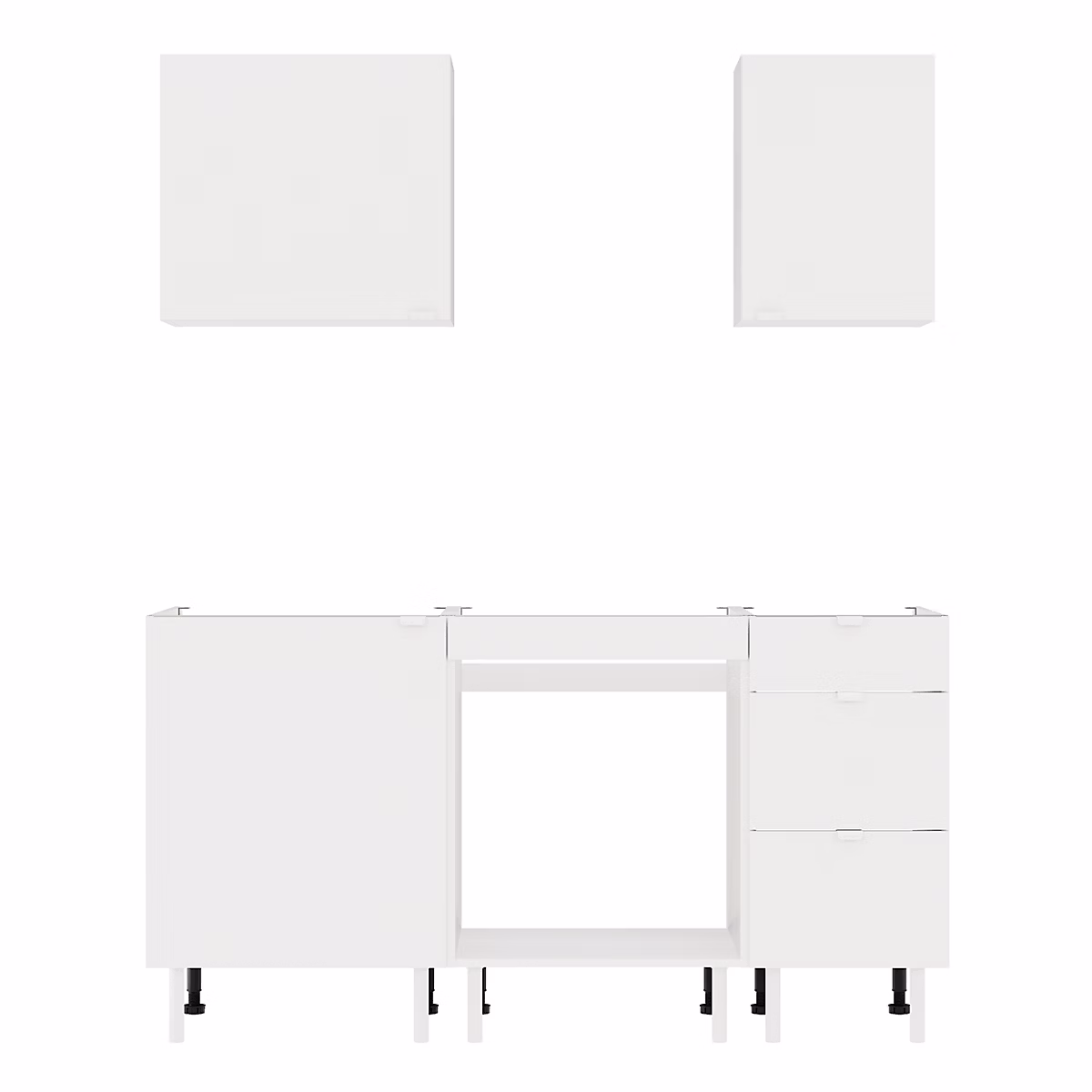 Cuisine complète Izee blanc 2 meubles hauts + 3 bas 3 tiroirs et 3 portes sans électroménager 160 cm | Cuisine