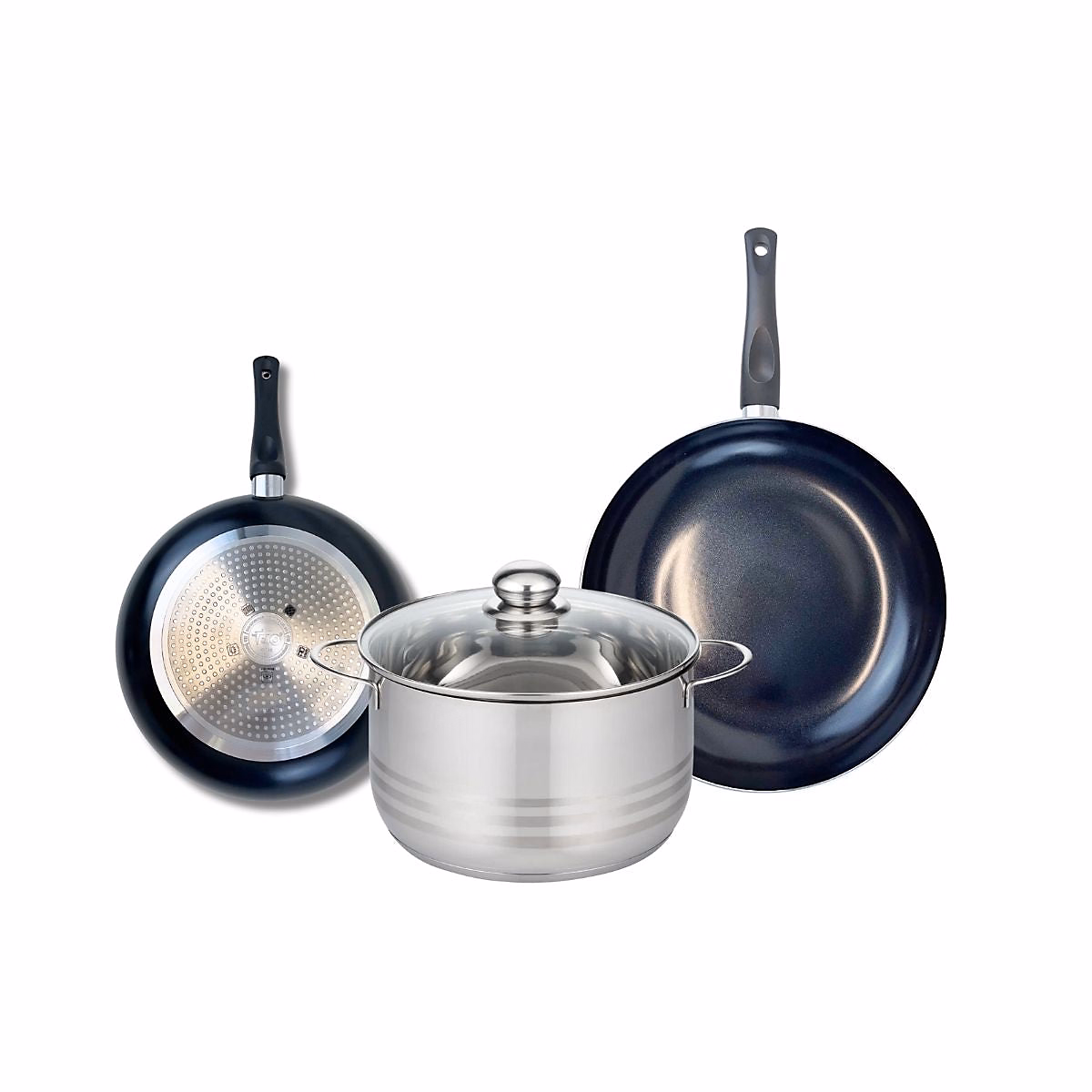 Matériel de cuisson – Ensemble de 2 Poêles de cuisson 24 et 28 cm et 1 faitout 24 cm Elo Prima Brillant