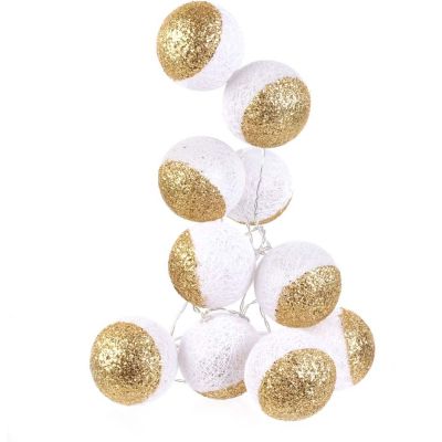 Guirlande lumineuse boules pailletées 10 leds (Blanc, Doré)