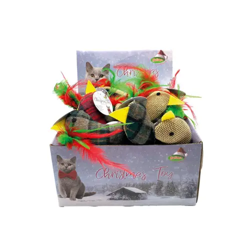 Bien utile au jardin:Peluche de Noël pour chat motif tartan coloris multicolore en forme d'oiseau Bubimex - 13 x 7 cm