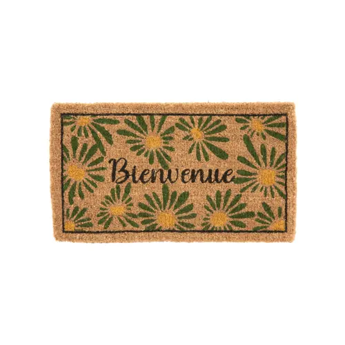 Esprit extérieur:Paillasson en fibre de coco avec marguerites Bienvenue - 72 x 40 cm