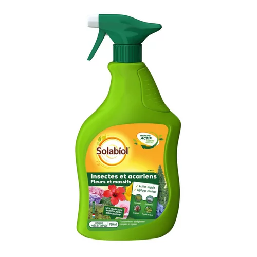 Durable au jardin：Traitement anti-insectes et acariens prêt à l’emploi en flacon pulvérisateur Solabiol - 750 ml